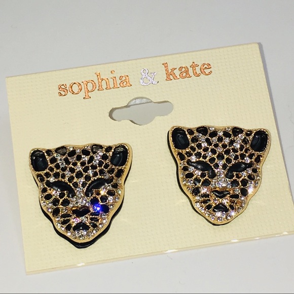 Panther leopard earrings black gold rhinestones - Picture 5 of 7